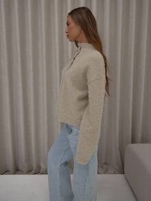 MUSERA 高领蓬松针织长袖开衫，优雅可爱性感街头风，适合夜间外出、冬季、晚宴、春季派对等场合。 - 卡其色 - 查看 4