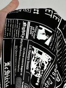 Maweii 大码女式松紧腰标语印花侧抽绳铅笔裙 - 黑與白 - 查看 3