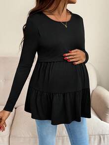 SHEIN Áo cho con bú trơn màu đơn giản, cổ tròn tối giản, tay dài - màu đen - Xem 4