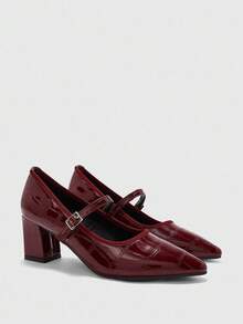 CUCCOO BIZCHIC Sepatu hak tinggi runcing dengan desain gesper untuk wanita, cocok untuk pemakaian sehari-hari. - Burgundy - View 6