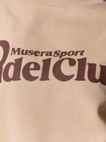 Musera Sport Sport "Padel Club" Graphic Print Oversized Sweatshirt Casual Lounge Active Workout Gym Back To School Winter - Khaki - View 6
