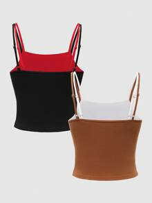 2 件套青少年女孩休闲时尚街头字母印花二合一舒适打底上衣，夏季 - 彩色 - 查看 2