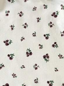 SHEIN 2 pièces Hauts à manches longues avec col rond et poignets à volants, imprimé floral mignon pour bébé fille. Convient pour le printemps/automne - Nude - Voir 3