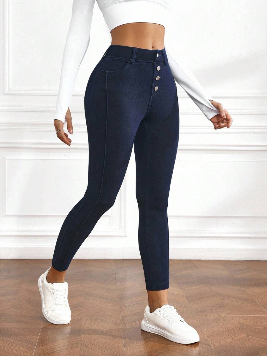 Flexra Quần jean ôm dáng màu trơn đa năng thường ngày dành cho nữ - Rửa tối - Xem 1