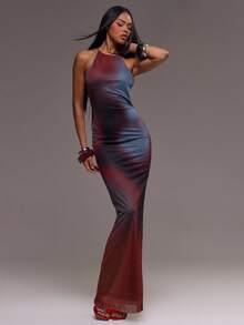 MUSERA Netz-Maxikleid mit Neckholder, rückenfreiem Schnitt und Muster, cool girl, Ausgehoutfit, sexy, Kostüm für Frauen, elegantes Sommerkleid in Karmesinrot - Verschiedenfarbig - Übersicht 5