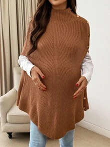 SHEIN Casual Solid Color Loose Maternity Sweater, Halloween - Brown - View 5
