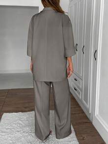 EURMUSE Women's Butter Yellow Casual Oversized Suit Set - Grey - View 2