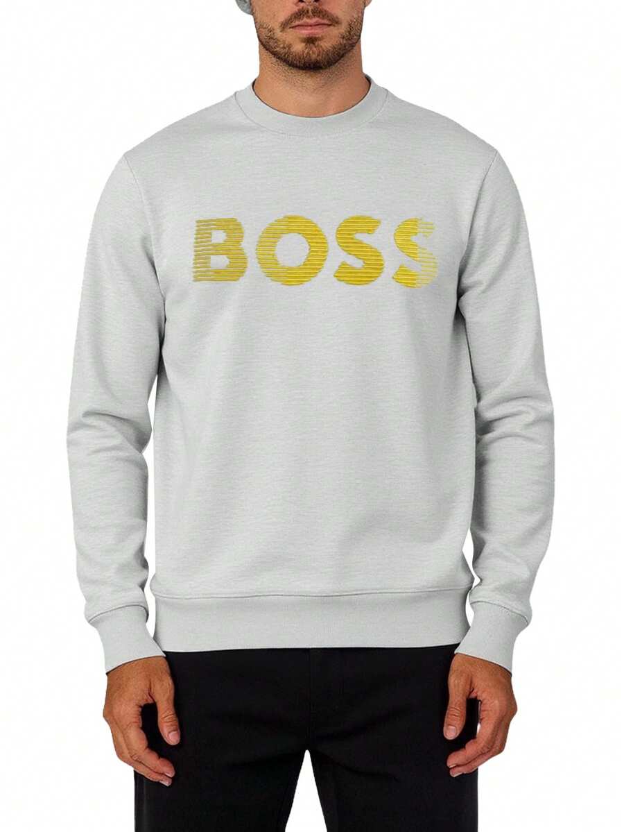 Hugo Boss 男士休闲宽松圆领长袖套头衫,百搭 - 057 淺綠色 - 查看 1