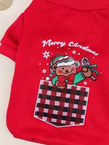 PETSIN 1件宠物圣诞主题羊毛红色运动衫 - 紅色 - 查看 7