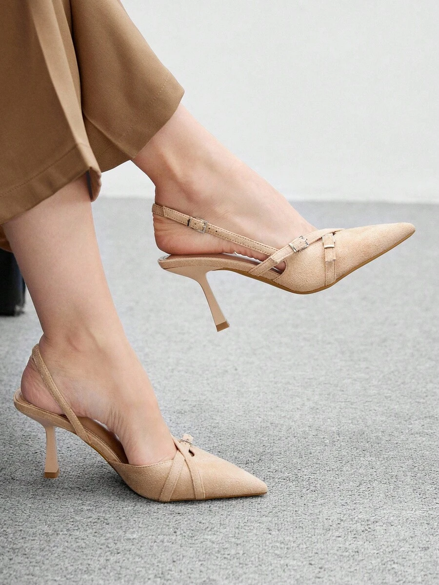 CUCCOO BIZCHIC Cuccoo Women's Fashion V-Cut Strap High Heel Pointed Toe Pumps - Apricot - View 1