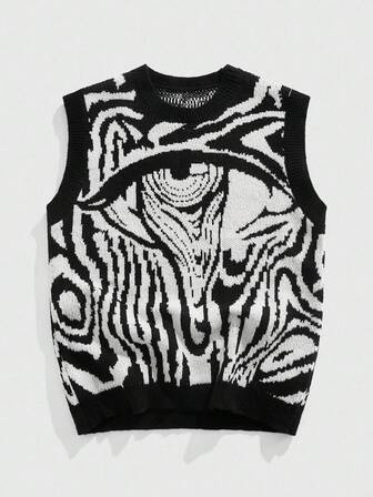 Street Life Men's Casual Patterned Crew Neck Knitted Vest, Autumn/Winter