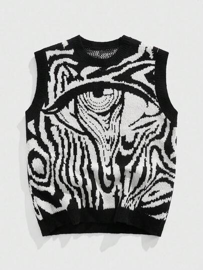 Street Life Men's Casual Patterned Crew Neck Knitted Vest, Autumn/Winter