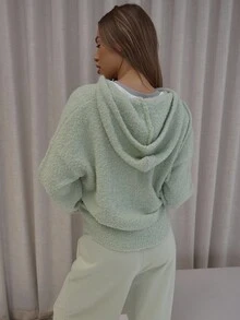 MUSERA Zip Up Drawstring Fluffy Knit Hooded Cardigan Classy Cute Sexy Streetwear Night Out Winter Evening Party Elegant Spring Sweater - Green - View 2