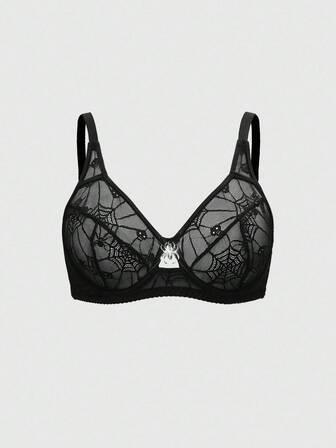 Soutien-gorge à armatures avec pendentif gothique grande taille, toile d'araignée, chauve-souris en métal