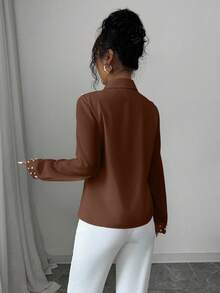 Elenzga Áo dài tay đính ngọc trai màu mơ cho nữ - Cà phê nâu - Xem 2