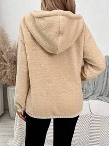 SHEIN Autumn And Winter Outdoor Casual Loose Hooded Warm Fleece Long Sleeve Maternity Sweatshirt - Khaki - View 2