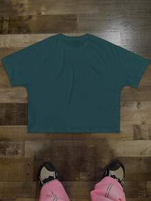 Manfinity Roghcode Men's Truncated Round Neck Short-Sleeved T-Shirt, Oversized Cartoon Head Pattern, Ins Street Loose Top - Green - View 2