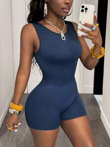 Slaydiva 女士運動連身衣，性感露背健身連身衣 - 藏蓝色 - 查看 2