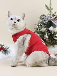 PETSIN 1pc Christmas Red Christmas Tree Print Pet Vest - Red - View 2