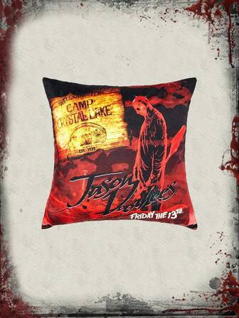 Friday the 13th X ROMWE Funda de almohada con gráfico de figura de dibujos animados y película de terror, adecuada para sala de estar, sofá, dormitorio