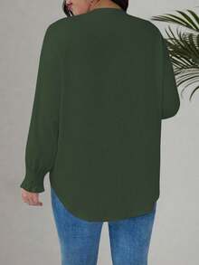 EMERY ROSE Plus Size Women Knitted Crew Neck Cable Sleeve Casual Shirt - Green - View 2