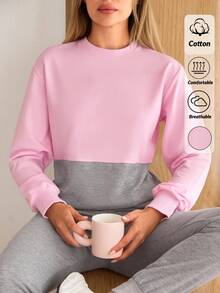 EURMUSE Set da due pezzi composto da felpa e pantaloni casual con blocchi di colore, taglia petite - Grigio - Visualizzare 1