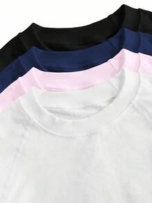 SHEIN Velisys 4 bucăți Sport Studio Tricou sport cu mânecă scurtă, culoare solidă, casual, de vară - Multicolor - Vizualizare 3