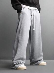 SUMWON Ultra Wide Leg Baggy Sweatpants Fall Winter Cozy Fleece Loungewear Pants Relaxed Fit Elastic Waist Drawstring Streetwear Bottom Plain - Grey - View 1