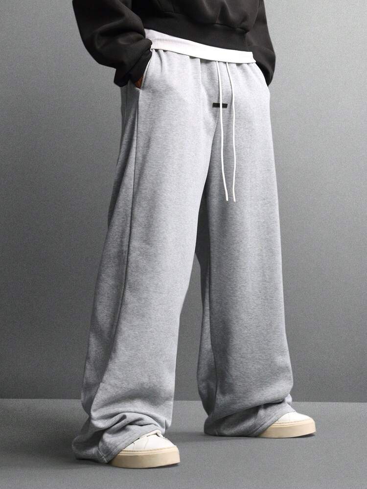 Wide Leg Fleece Sweatpants With Elastic Waistband