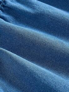 SHEIN MOD 女式休闲系带无袖牛仔连衣裙，夏季 - 藍色 - 查看 4