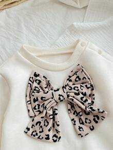 Newborn Baby Girl's Girls White Autumn Set,Leopard Print 3D Bow Knitted Sweatshirt And Thickened Elastic Waist Edge Winter Pants,Matching Family 2Pcs - Multicolor - View 7