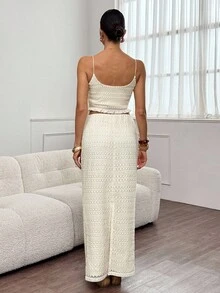 SHEIN Tall 2pcs Women Knitted Camisole Set, Casual Minimalist Daily Wear, Suitable For Summer & Autumn,Elegant Women's Set .Going Out Outfit.Chic Women's Set,Home, Casual, Elegant, Commuting, Versatile, High-Quality Upgrade, Personalized, Suitable For Parties, Commuting To Work, Meeting Customers, And Many Other Scenes, Old Money Style, Boss Feeling, Gangster Wife Style,White Dress For Civil Wedding,Fall Clothes For Women,Chic Women's Set