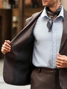 Manfinity Bizformal 男士纯色夹克和裤子西装棕色西装男孩棕色西装棕色西装套装男士棕色西装深棕色西装男士两件套西装男士西装外套和裤子男士办公室装经典男士服装棕色西装外套和裤子 - 咖啡棕 - 查看 6