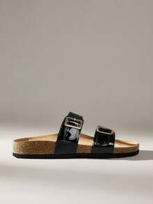 Solecia New French Style Casual Flat Beach Sandals - Black - View 1