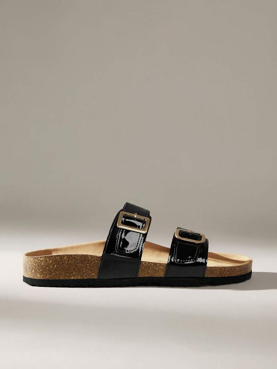 Solecia New French Style Casual Flat Beach Sandals - Black - View 1