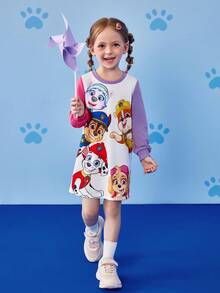 SHEIN | PAW Patrol 年轻女孩可爱卡通小狗印花圆领长袖针织运动衫连衣裙 - 粉色 - 查看 4