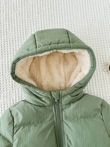 SHEIN Áo khoác dày dặn giữ nhiệt màu xanh lá cây có mũ cho bé trai, kiểu dáng thường ngày ấm áp, thích hợp cho cả nam và nữ, mùa đông. - Nhiều màu - Xem 8