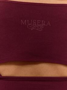 Musera Sport Conjunto de sujetador deportivo sin costuras y bolero - Elegante, casual, activo, para hacer ejercicio, gimnasio, vuelta al colegio, pilates - Burdeos - Ver 6