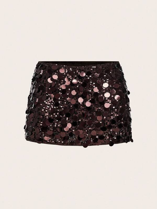 SHEIN ICON Black Bodycon High Waist Super Short Women's Mini Skirt,Brown Skirt