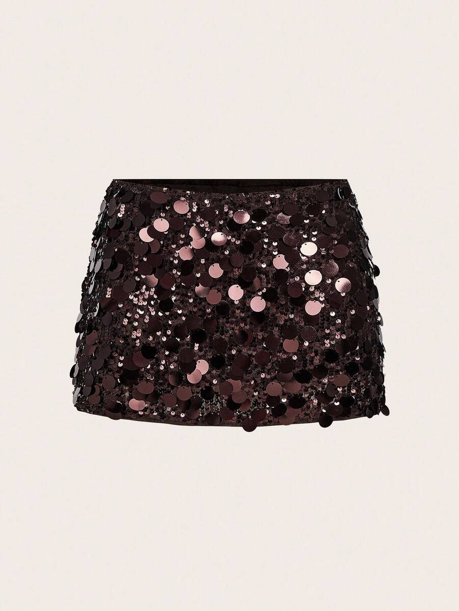 SHEIN ICON Black Bodycon High Waist Super Short Women's Mini Skirt,Brown Skirt