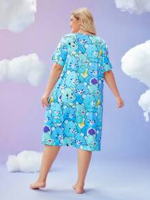 SweetSlumber X Carebears 大码可爱卡通熊图案圆领短袖睡裙 - 彩色 - 查看 2