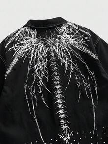 ROMWE MEN Goth Herren Streetwear Mode Hemd mit Buchstaben-Muster und Strass-Verzierung, Kurzarm Denim-Optik - Schwarz - Übersicht 5