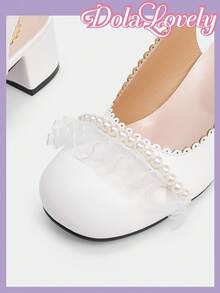 Women's Round Toe Cute Comfortable Chunky Heel Mary Jane Flats - White - View 8