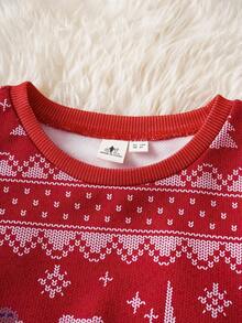 ELF X SHEIN Sudadera holgada con estampado de dibujos animados y navideños, de hombros caídos, para niña, estilo casual, otoño/invierno