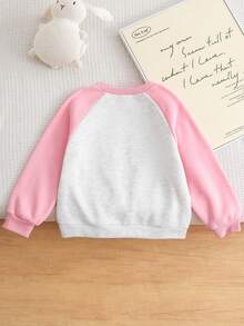 Genkimix Kids Áo nỉ Raglan vai màu khối Genkimix cho bé gái, thiết kế in hình mèo dễ thương, phong cách ngọt ngào và đáng yêu, thích hợp mặc vào mùa xuân, mùa thu, mùa đông, thích hợp mặc đi chơi, đi học, mặc thường ngày - Hồng - Xem 2