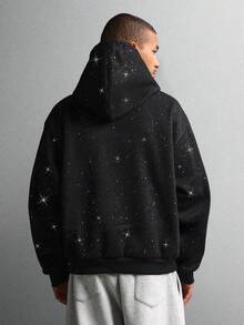 SUMWON 银河印花套头连帽衫冬季星夜图案天体设计休闲舒适超大舒适穿着全身星星宇宙主题 - 黑色 - 查看 3