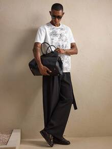 AKNOTIC Men's Round Neck Short Sleeve Sequin Patchwork Design T-Shirt - White - View 3