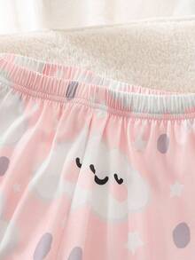 Conjunto de pijama para niñas preadolescentes, estampado de flores, nubes y caras sonrientes, top de manga larga con botones delanteros y pantalones largos, tela ignífuga, elegante y de moda - Rosa Pálido - Ver 6