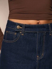 Avantive Women's Solid Color Fashion Simple Design Versatile Casual Denim Skirt Denim Skorts For Women Jean Skirt Y2k Jean Skirt Mini Casual New Year Look Halloween Fall Clothes For Women /Winter/Autumn/Out Outfits/Birthday Outfits/Casual/Millennium /2000/90s/Western-Style Women/Club/Office/Cocktails/Retro /Rave Outfits Festival/Fun/Classic/Old Money/Streetwear/Workwear/Bachelorette Outfits/Concert/Basic/Gong Out/Elegant/Casual/Going Out - Dark Wash - View 5