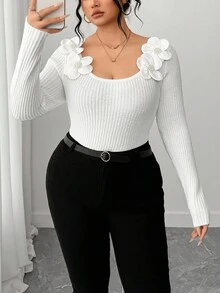 Elenzga كنزة صوفية تريكو أنيقة وعملية ذات طبعة زهرية للمقاسات الكبيرة